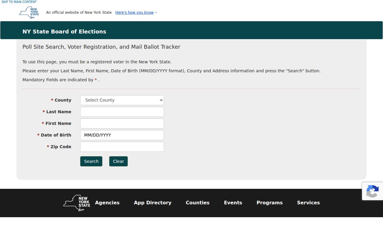 New York voter registration lookup page