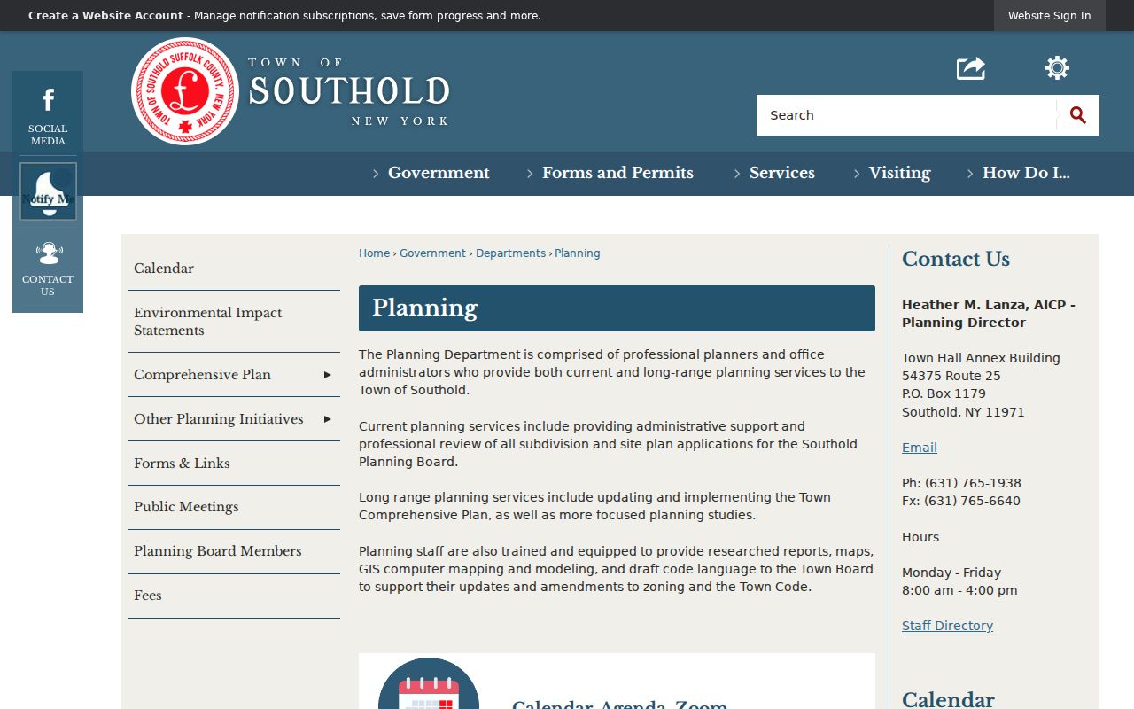 Southold street directory view of the Southold Planning parcel-map entry point